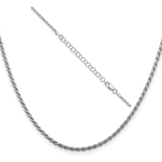 QDC030E Sterling Diamond-Cut Rope Chain 1.85mm 18" with Extender