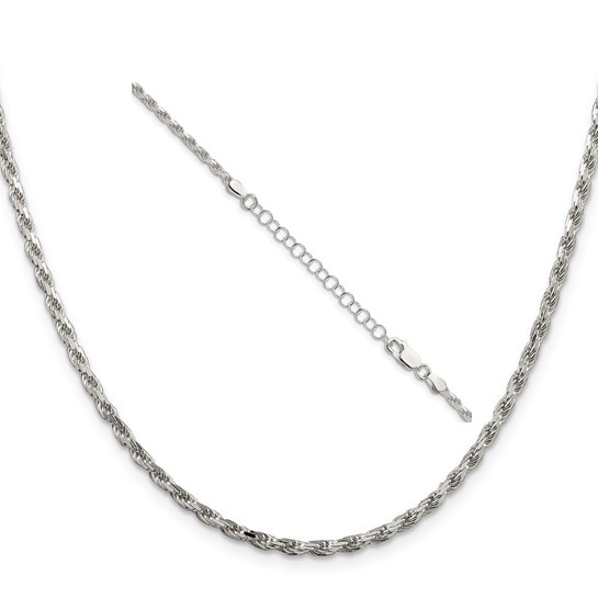 QDC055E Sterling Diamond Cut Rope Chain 2.5mm 18" with Extender