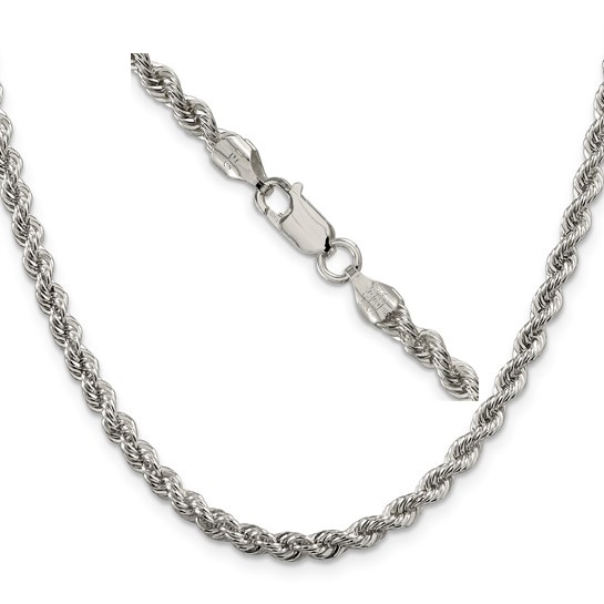 QDR080-22 Sterling Silver Polished Solid Rope Chain 4.3mm