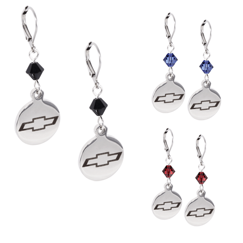 K036-BOW Chevy Bowtie Crystal Leverback Earrings