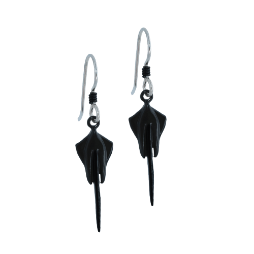 K284-BLK/FW C8 Black Stingray French Wire Earrings