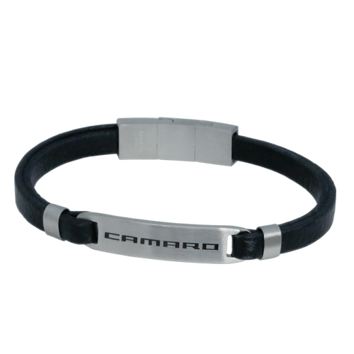 K369 Camaro Black Leather Bracelet - 8 to 8.5"
