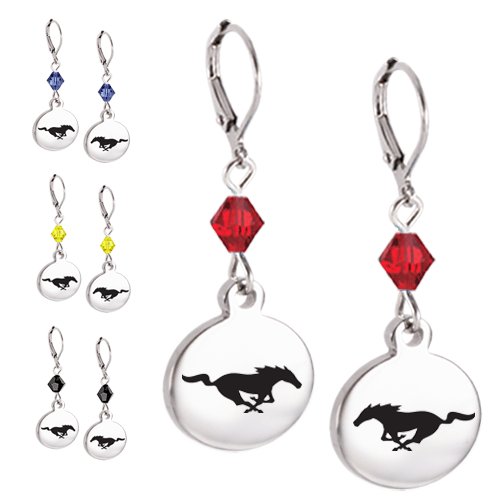 M036 Ford Mustang Pony Crystal Leverback Earrings