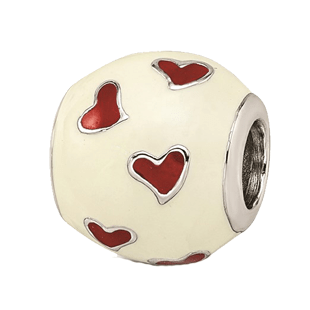 QRS3474  Red and White Heart Spacer Bead