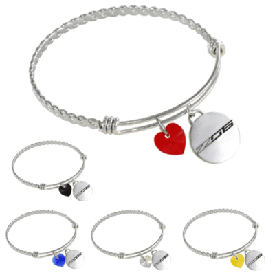 Sterling silver C7 Corvette Z06 bracelet with emblem charm and vibrant crystal heart accent