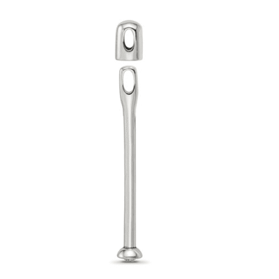 Silver-tone metal jewelry barbell with removable top piece, featuring a sleek, minimalist design against a white background.