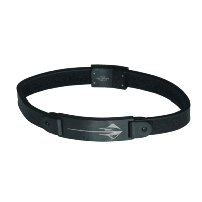 Black leather bracelet with silver C7 Corvette Stingray silhouette and signature emblem
