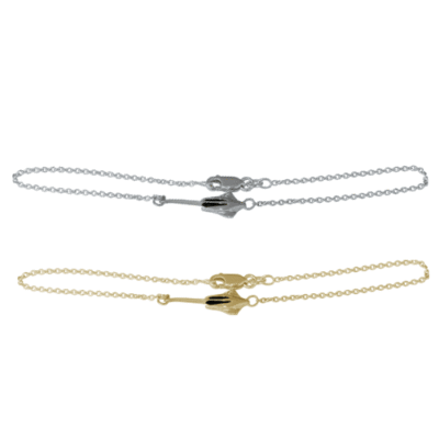Delicate sterling silver and 14k gold anklets with arrow charm