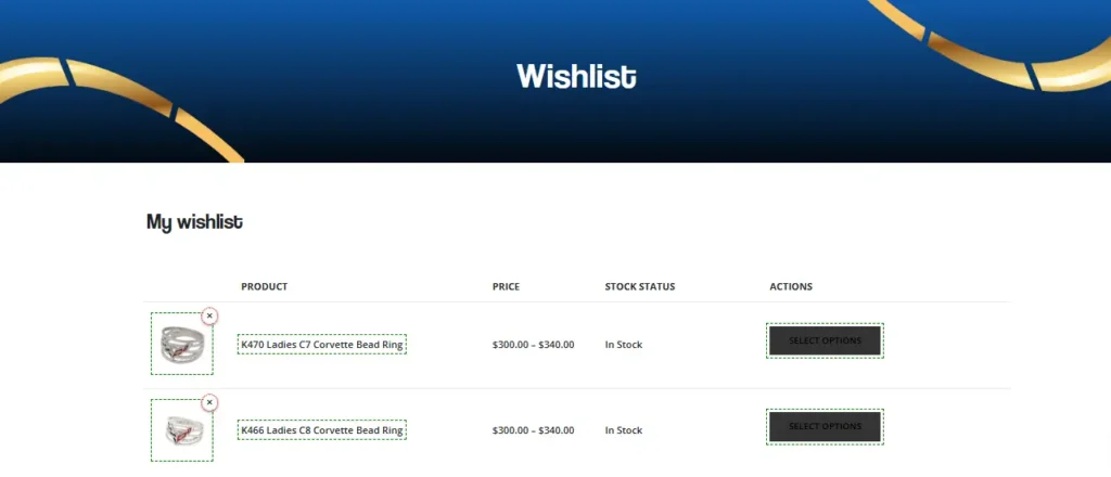 Wishlist tab overview